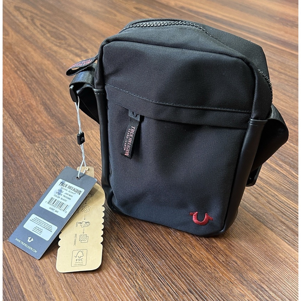 True Religion Brand Jean Unisex Black Jiny Max Crossbody Sling Bag Pouch NWT